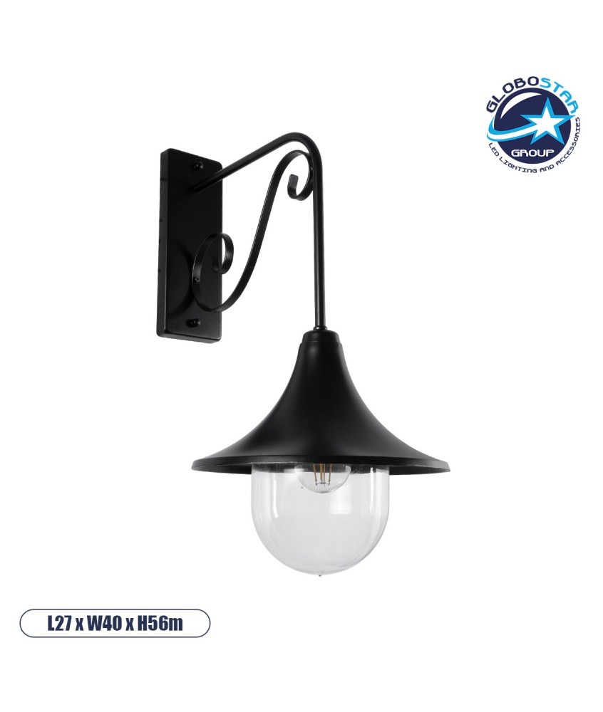 GLOBOSTAR® ANNIEL 01123 Vintage Φωτιστικό Τοίχου - Απλίκα με Ντουί 1 x E27 AC 220-240V IP20 - Μαύρο - Μ27 x Π40 x Υ56cm